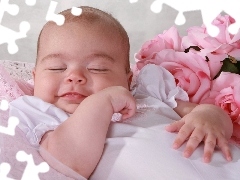 Sleeping, Kid, Flowers, smiling