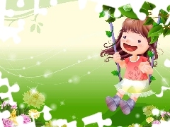 Flowers, girl, Swing
