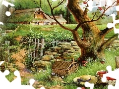 fruit, Garden, Hat, basket, apple-tree, trees