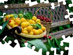 Bench, Baskets, Garden, Fruits