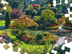 Butchart Gardens, trees, rebates, British Columbia, Flower-beds, Garden, viewes, Canada, Brentwood Bay, Alleys