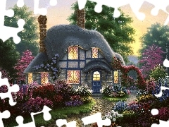 house, Garden, Thomas Kinkade, Way
