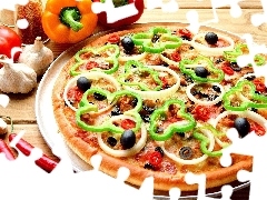 pizza, pepper, garlic, vegetables