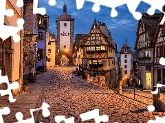 Houses, Street, Bavaria, Rothenburg ob der Tauber, Germany