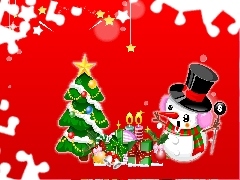 christmas, Snowman, gifts, christmas tree