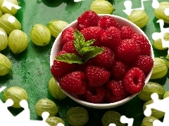 gooseberry, bowl, raspberry