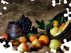 Fruits, autumn, truck concrete mixer, Grapes, apples
