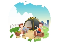 Kids, holiday, graphics, Tent