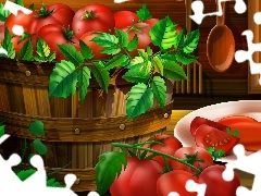 tomatoes, plate, graphics, Leaf