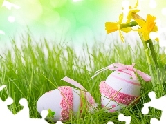 Easter, Daffodils, grass, eggs