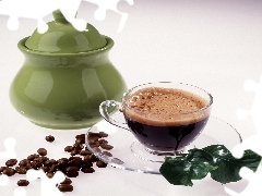 Green, sugar bowl, coffee, grains, cup