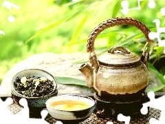 Green, jasmine, cup, tea, teapot