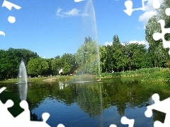 Park, fountain, green, Pond - car