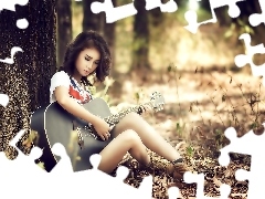 Guitar, girl, forest