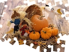 pumpkin, puppets, halloween, basket