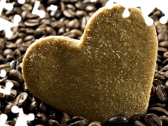 coffee, cake, Heart teddybear, grains