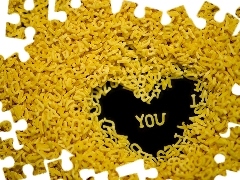 Heart, macaroni, letters