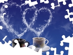 Two, coffee, heart, cups