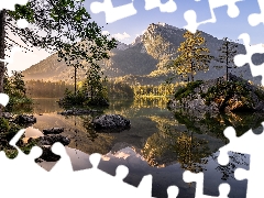 Stones, Mountains, trees, Bavaria, viewes, Lake Hintersee, Alps, Germany, Berchtesgadener, rocks