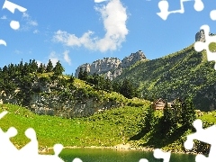Swiss, lake, Home, Mountains