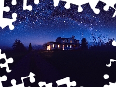 house, Night, star