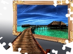 picture, Ocean, Houses, pier