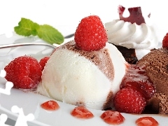 raspberries, dessert, ice cream