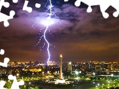 lightning, Jakarta, indonesia, Merdeka Square