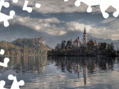 Island, Church, Bled, lake, Slovenia
