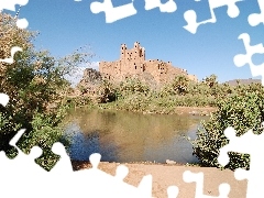 water, Castle, Kasbah, Maroko, green, ruins