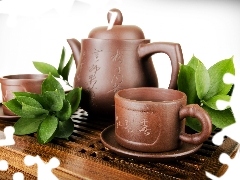 Leaf, tea, service, green ones, pottery