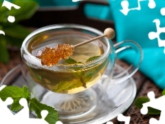 leaves, mint, honey, cup, tea