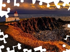 rays, sea, Lighthouse, maritime, sun, cliff