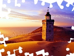 Lighthouse, maritime, sun, Dunes, west