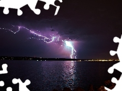 lightning, lake, Storm