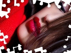 Women, Red, lips, make-up