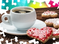 cup, Cookies, love, coffee