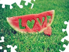 LOVE, watermelon, grass