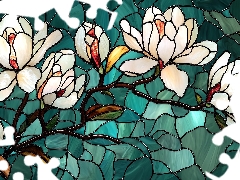 Flowers, stained glass, Magnolia