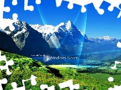 windows, system, Meadow, Mountains, Seven, operating