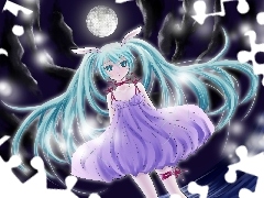 Vocaloid, Dress, moon, Miku Hatsune