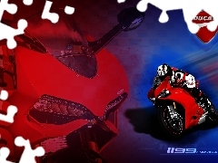 Ducati 1199 Panigale, logo, Motorcyclist, Red
