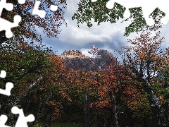 mountains, Fitz Roy, clouds, autumn, viewes, Patagonia, Argentina, trees