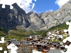 Town, Switzerland, Mountains, Leukerbad