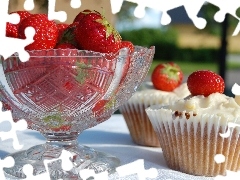 crystal, strawberries, Muffins, Bowl