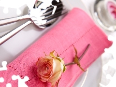 napkin, rose, cutlery