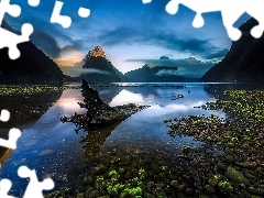Mountains, pebbles, New Zeland, lake