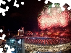Stadium, Ukraine, Night, fireworks, national, Kiev