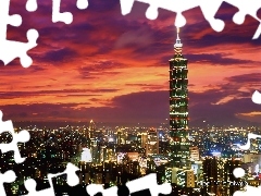 Night, light, Taipei 101, panorama, Taiwan