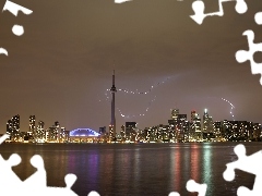 CN Tower, lightning, Night, Ontario